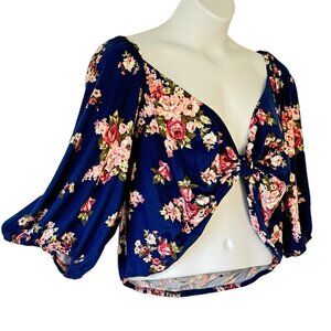 Rebdolls Plus Size Crop Top Gathered at Midriff Navy Elastic Neck Cuffs Hem  5X